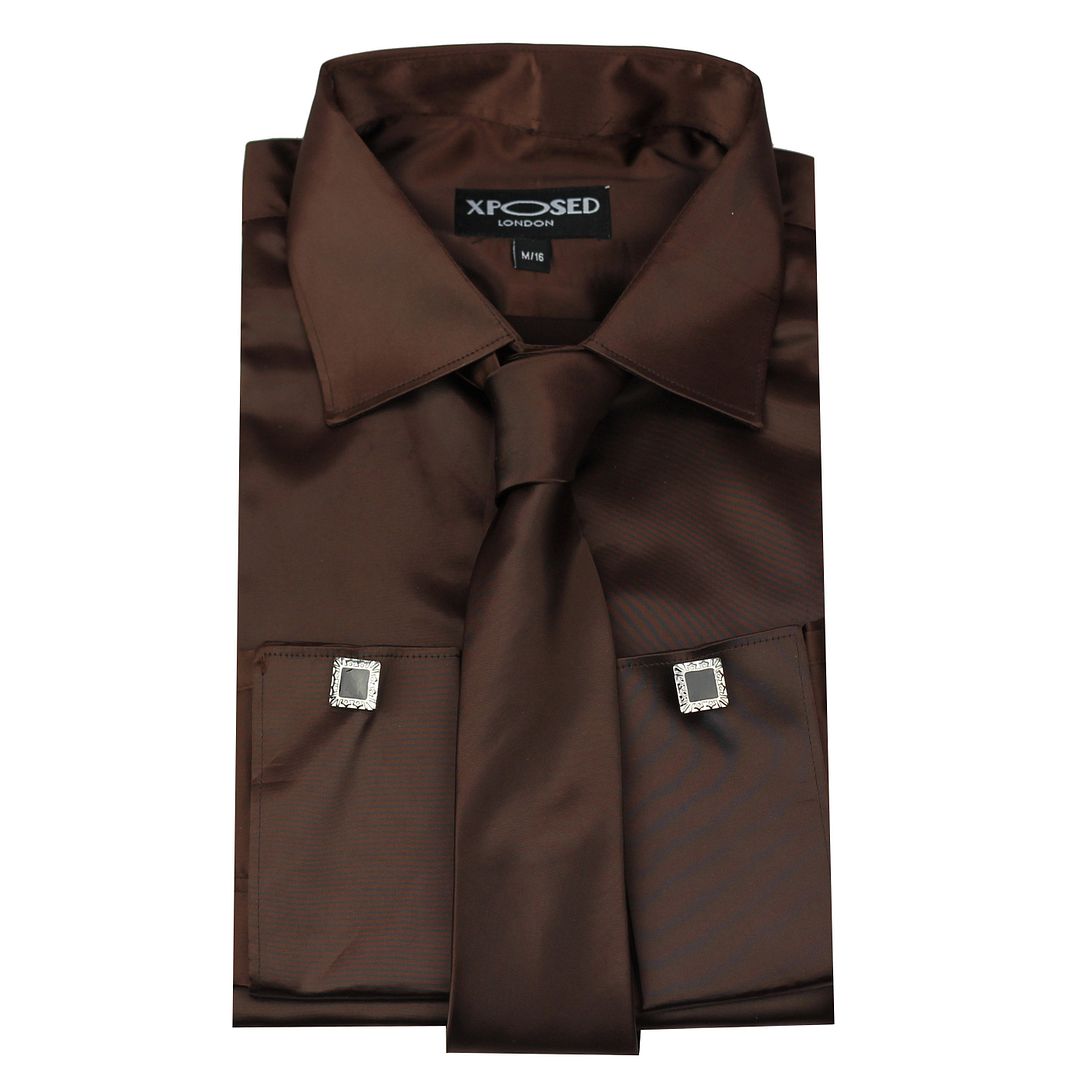 Mens Satin Silky Feel Smart Casual Double Cuff Wedding Party Formal